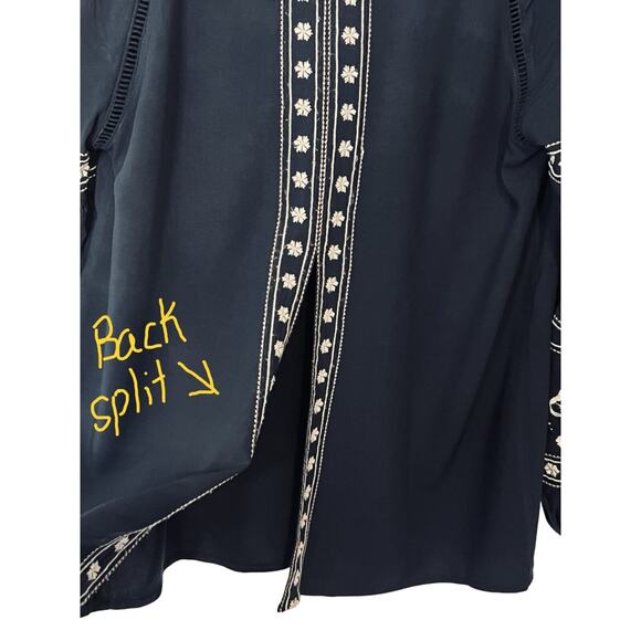 Abercrombie Fitch Womens Top Size S Dark Blue Boho Embroidered Tassel Loosefit - Picture 7 of 9